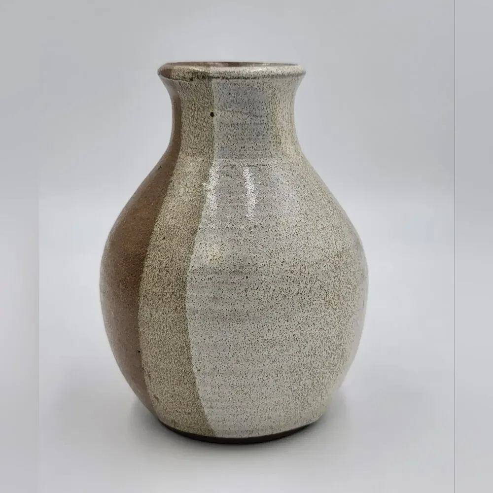 Vintage tri color earthtone handmade ceramic earthenware folk art vase